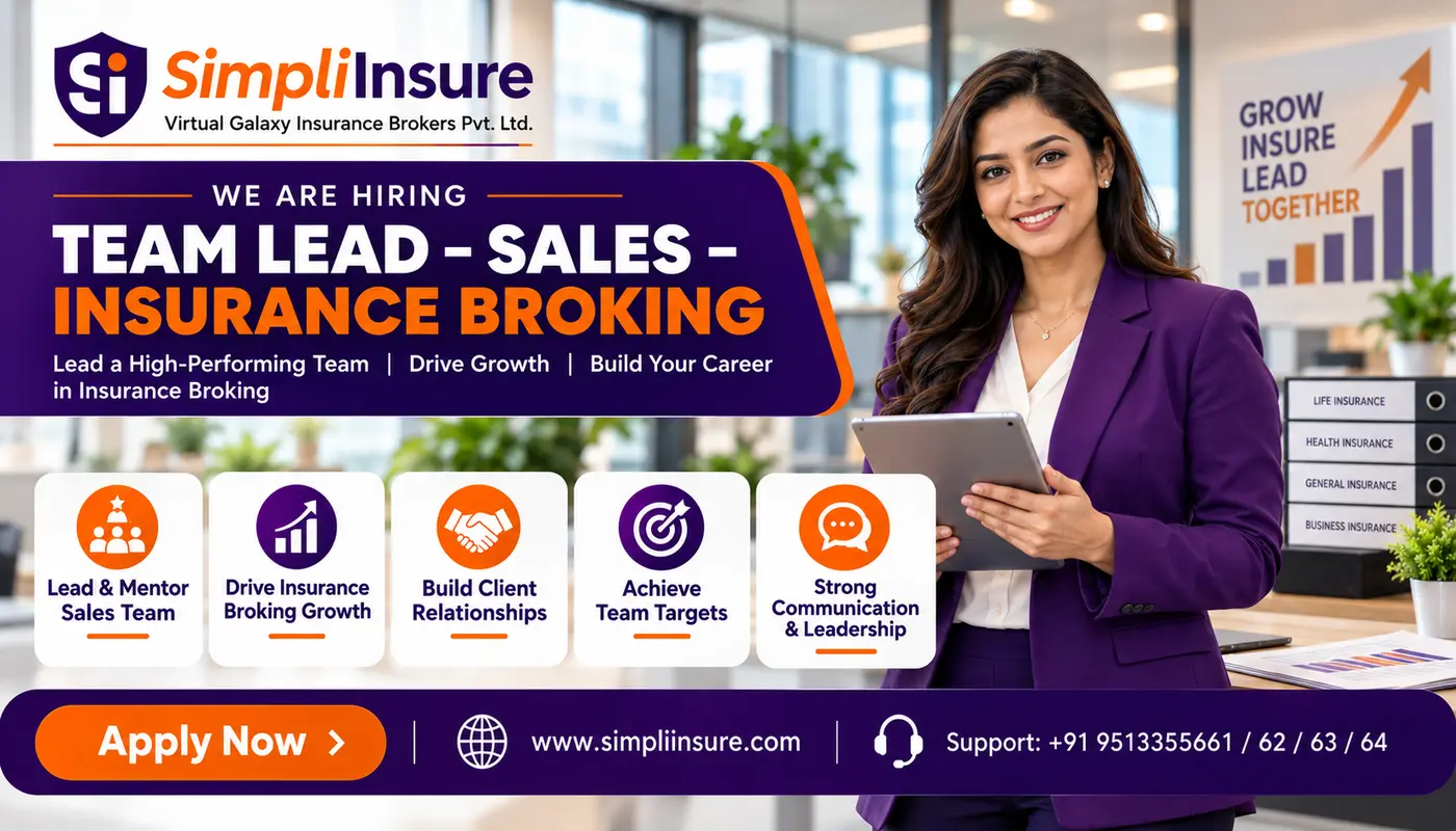 Team Lead – Sales – Insurance Broking job opening at SimpliInsure, Bengaluru